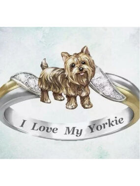NWT Yorkie Yorkshire Terrier Dog Rings Red/Gold/Silver‎ Souvenir Size 10(3in)
